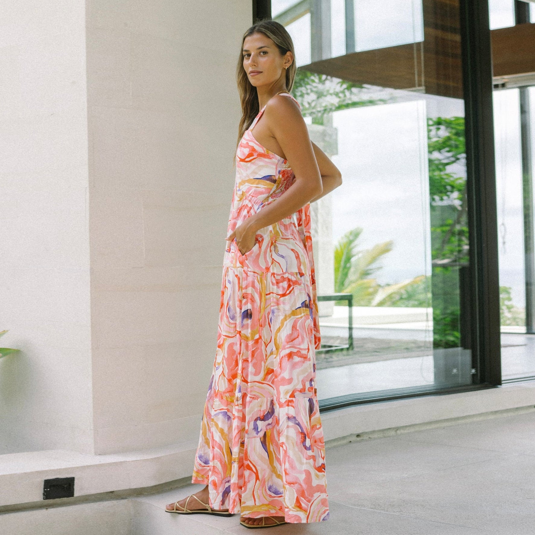 Summer Bohemian Vacation Beach Dress Loose Strap Dress