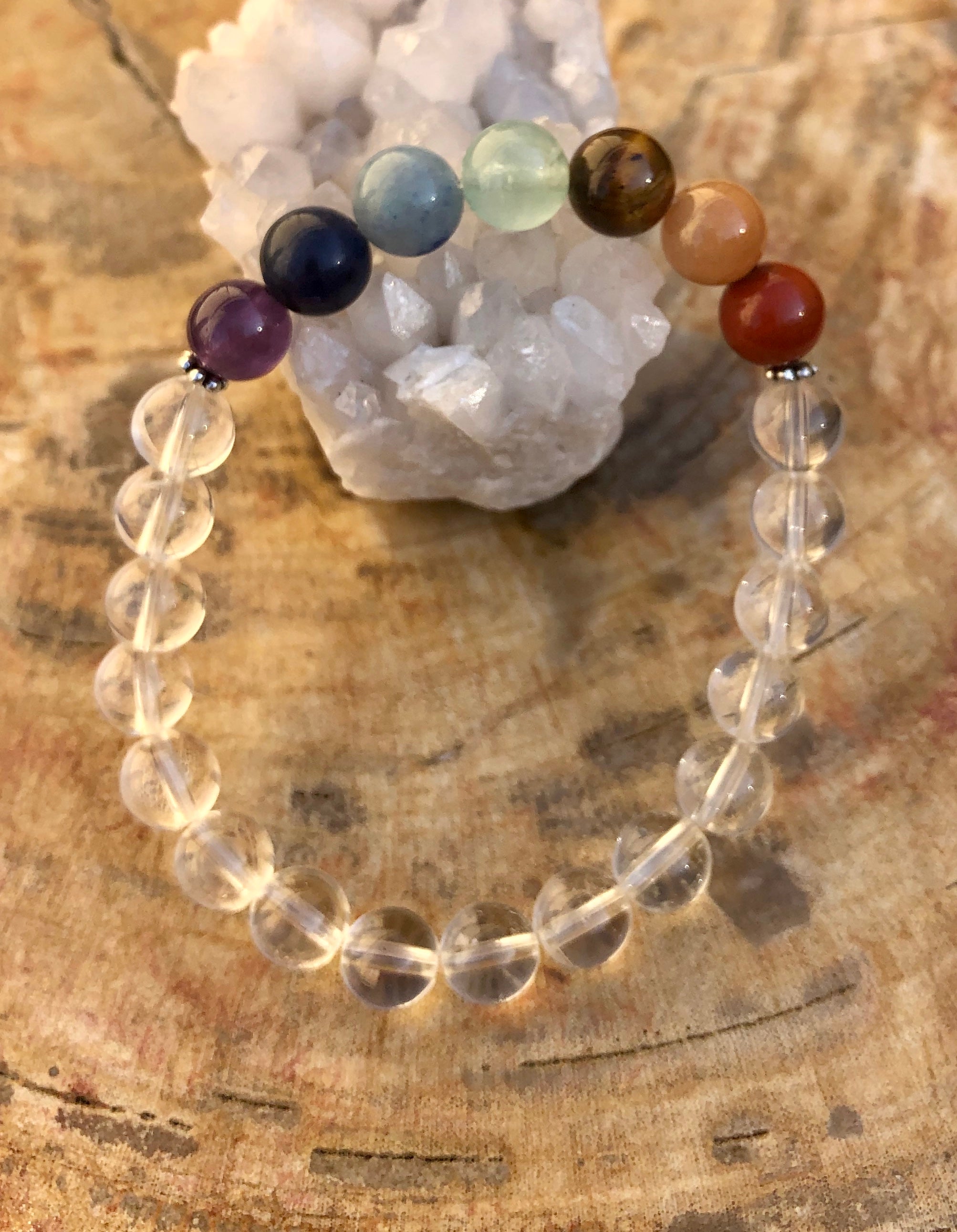 Crystal Quartz Chakra Beaded Stretch Bracelet Healing